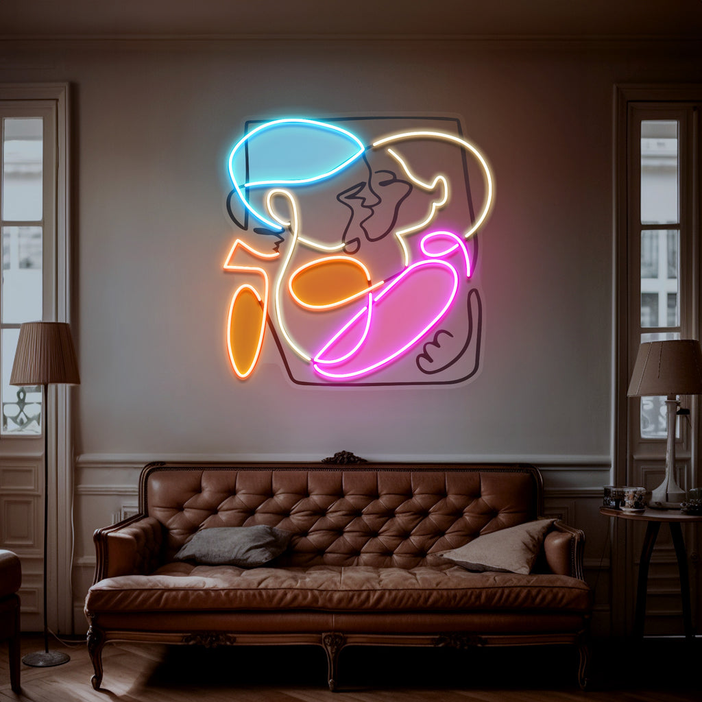 Kissing Faces With Colorful Abstract Art LED Neon Sign Light