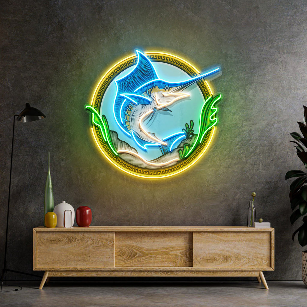 Pointed Fish In Round Frame LED Neon Sign Light Pop Art