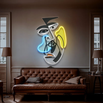 Two Grumpy Abstract Art Faces LED Neon Sign Light