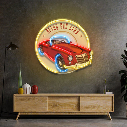 Vector Retro Car Label LED Neon Sign Light Pop Art