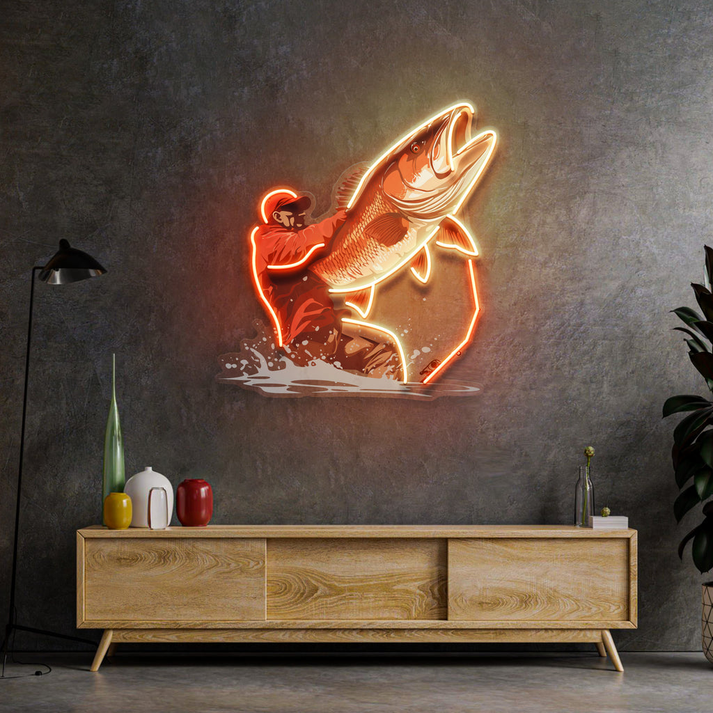 Young Man Fishing LED Neon Sign Light Pop Art