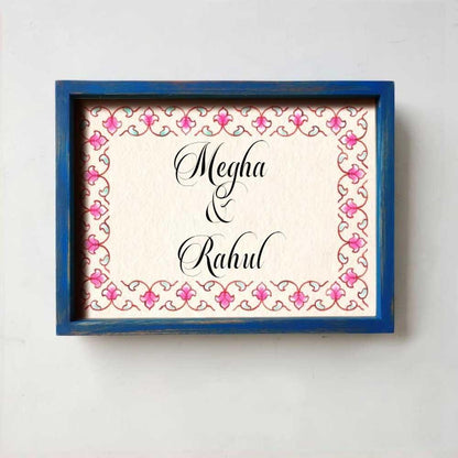 Veli - Handcrafted Framed Nameplate - Pink Border