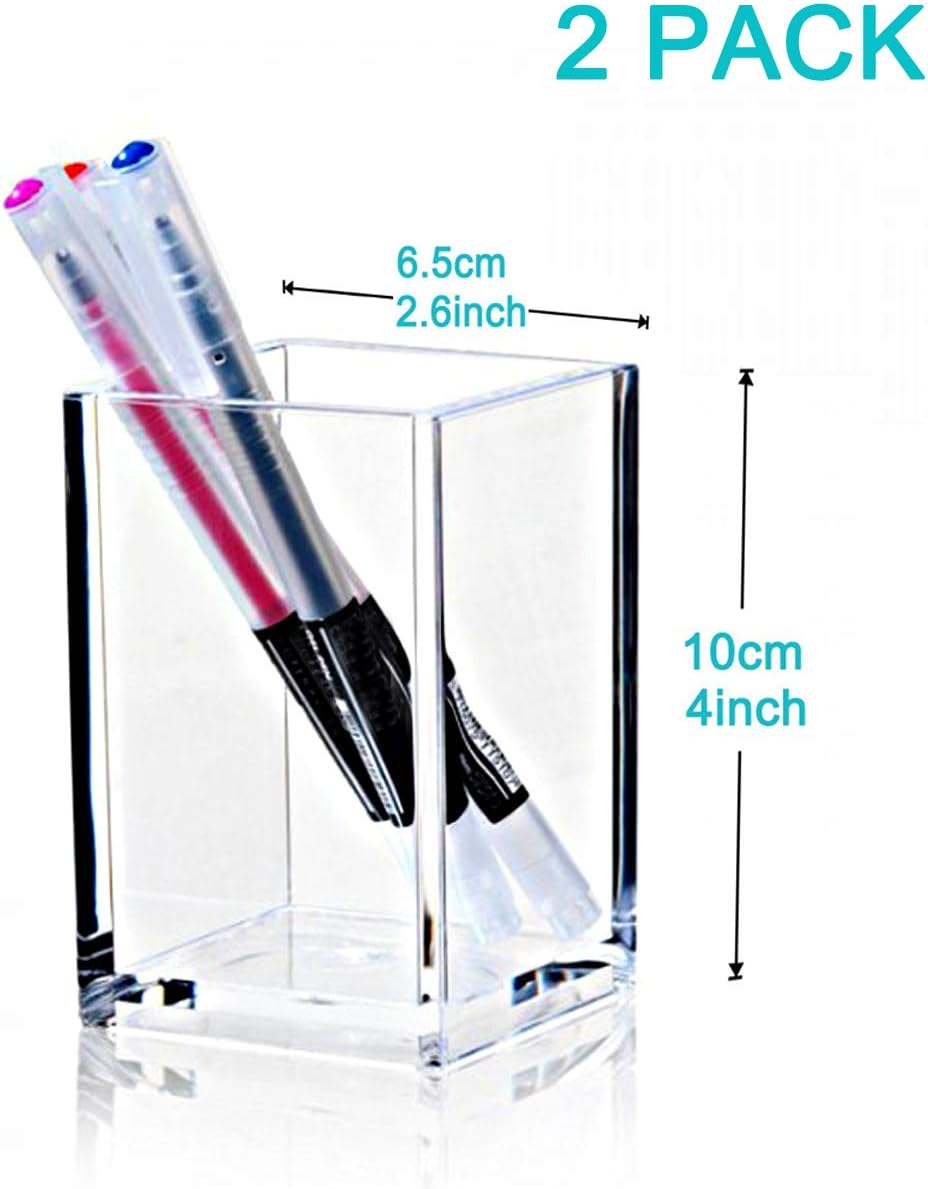 2 Pack Clear Acrylic Pencil Pen Holder Cup,Desk Accessories Holder