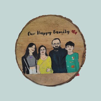 Hand Painted Personalized Family Caricature Plaque on Bark Base